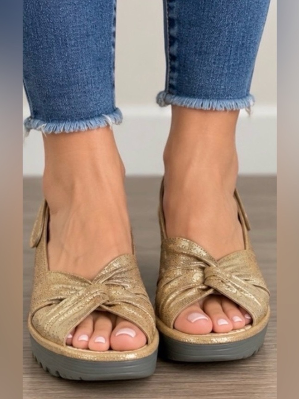 Fly London Yakin Gold Metallic Slingback Wedge - Size 39